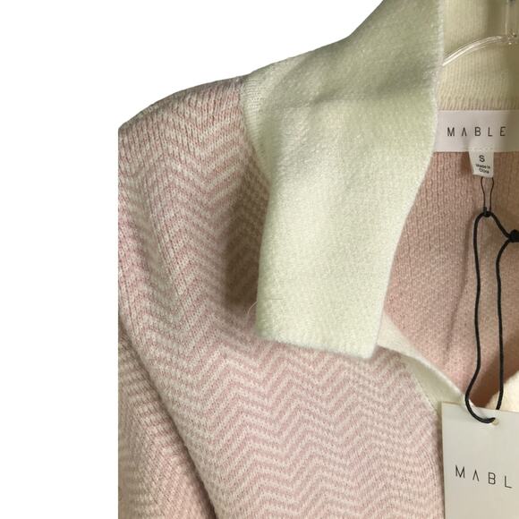 Mable Sweater Womens Sz S Pink Cream Chevron Long Sleeves V-Neck Collared NWT - Picture 4 of 10